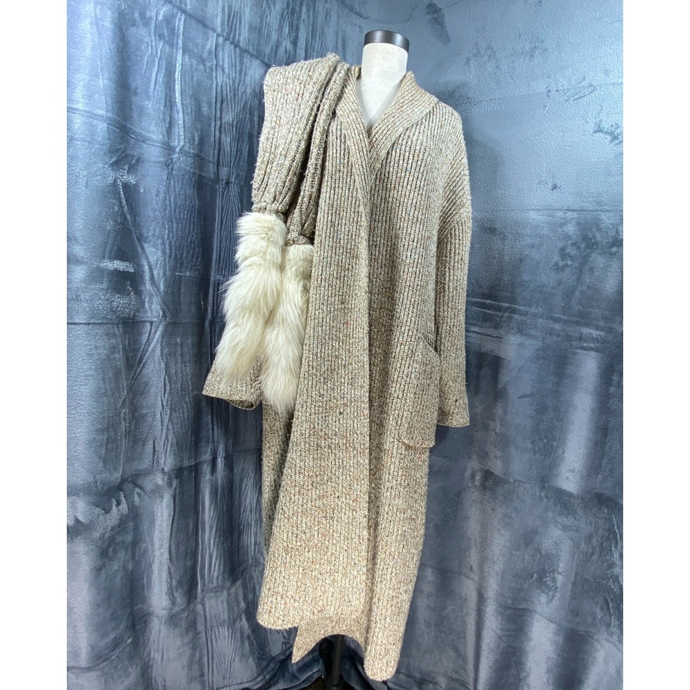 Vintage Tony Lambert Long Cardigan Wool Small Cable Knit Boho Scarf Rabbit Hair